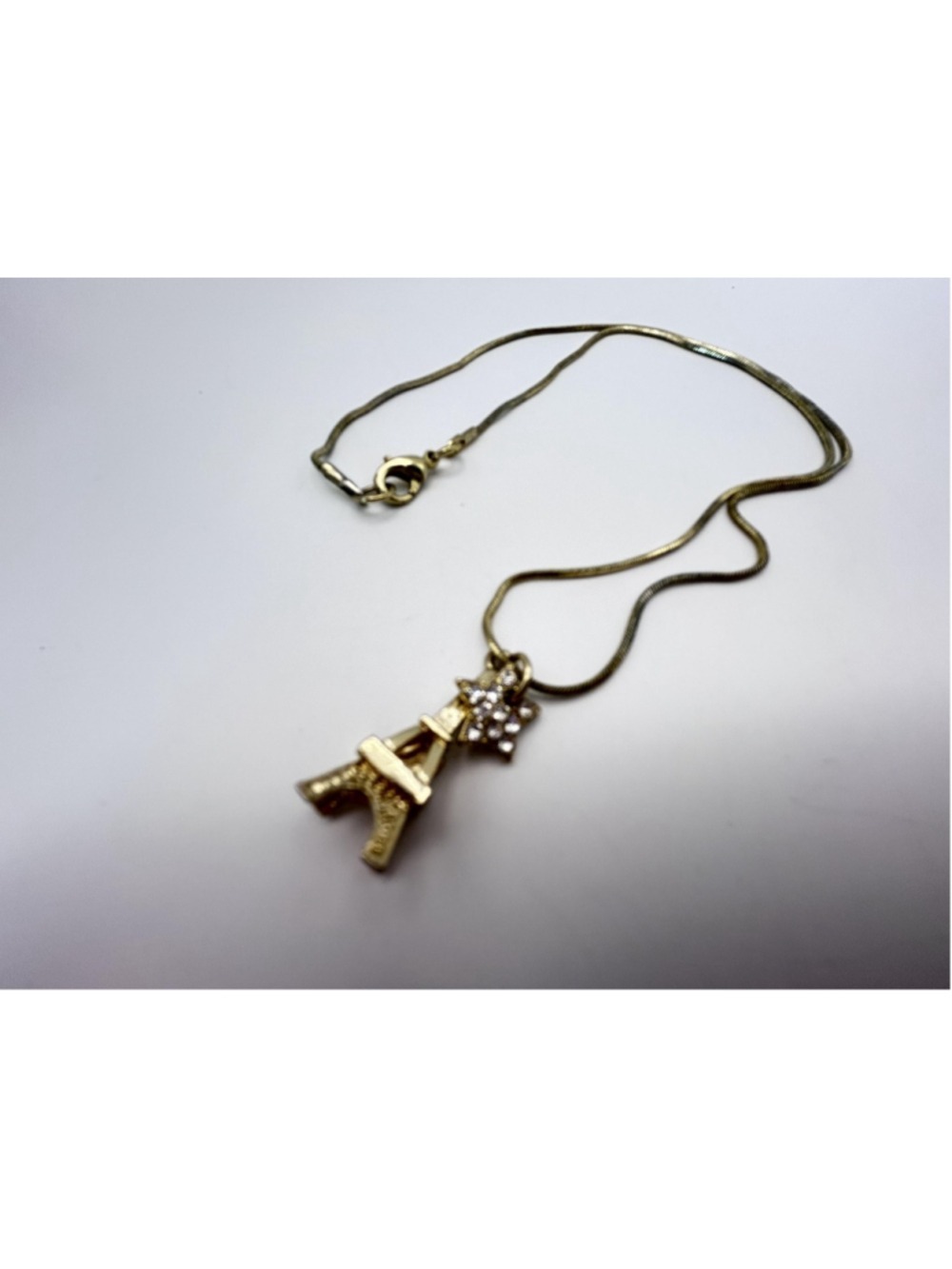 Necklace Gold Tone Eiffel Tower Paris Star‎ Pendant Rhinestone Charm 20 Inch